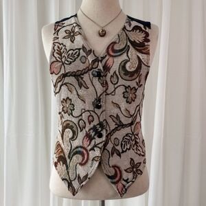 Vintage Tapestry Vest Floral Western Boho Button Up Vest Made in USA Small
